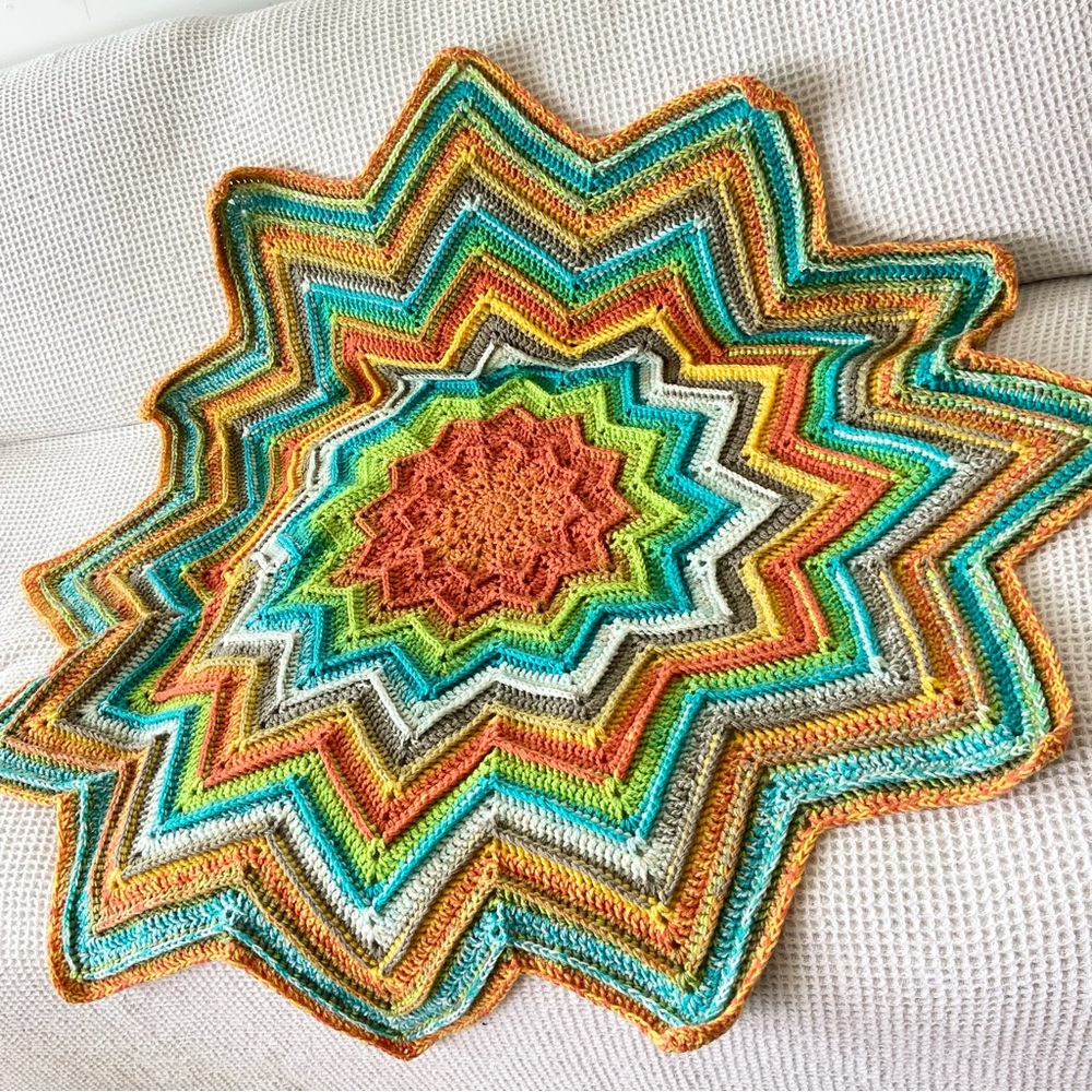 Multicolor Starburst Hand Knitted‎ Crochet Afghan Throw Blanket